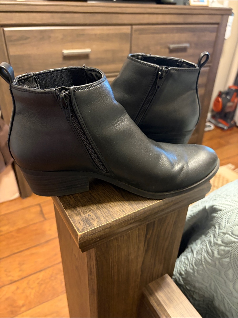 Kim Rogers Black Leather Side-Zip Ankle Booties